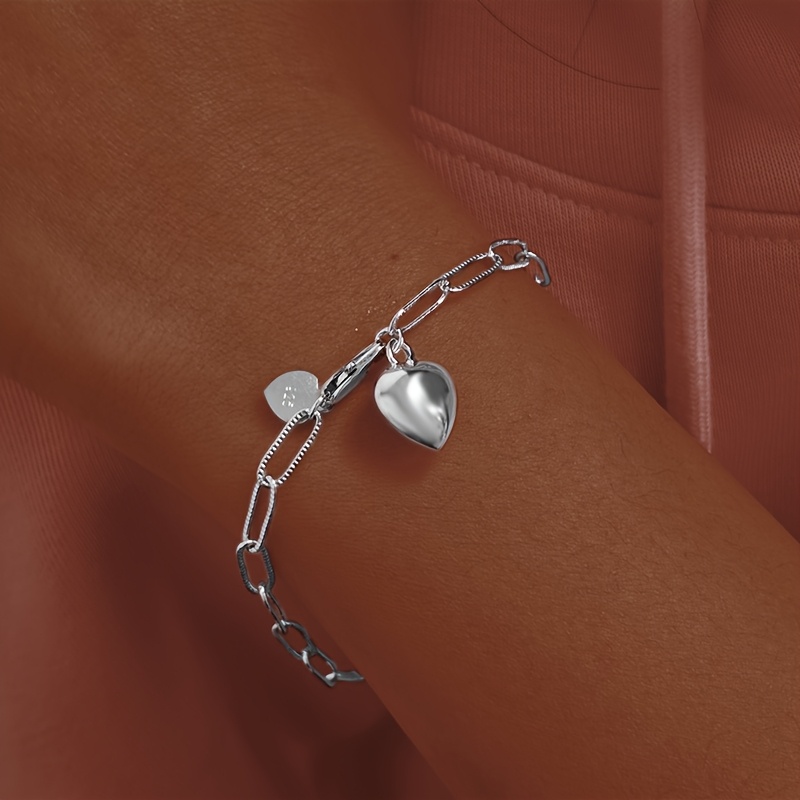 925 Silvery Paper Clip Chain Women's Bracelet